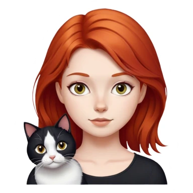 red haired girl with black and white cat sticker