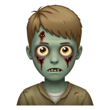 Crie um emoji de um menino com o cabelo castanho claro com uma franja e o corte low fade zumbi sticker