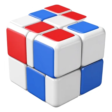 A 3x3 Rubik's Cube slightly turned, with only red, blue, and white colored squares, minimalist iOS emoji style sticker