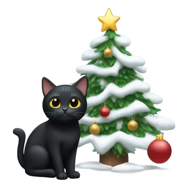 Black cat next to a white Christmas tree sticker