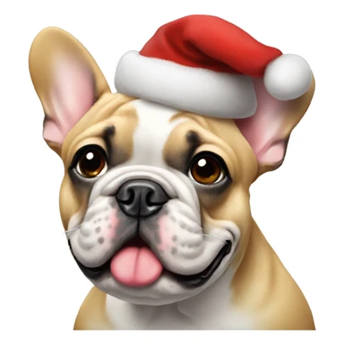 A French bulldog with a Christmas hat sticker