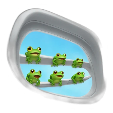 5 frogs fly on an airplane and look out the windows sticker