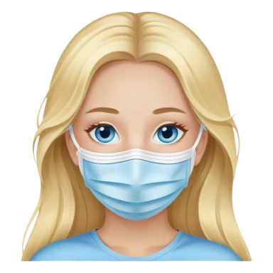 blonde girl with long hair and blue eyes having face mask and chill sticker