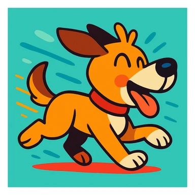 a very cute dog running, vibrant toon style, exaggerated motion, bright colors, fun atmosphere sticker