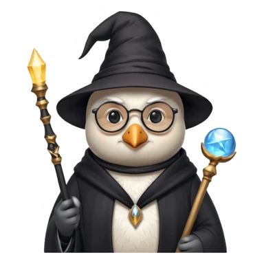 Penguin white wizard sit and wand and old man sunglasses sticker