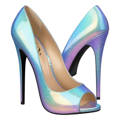 Holographic glitter open toe high heel pumps sticker