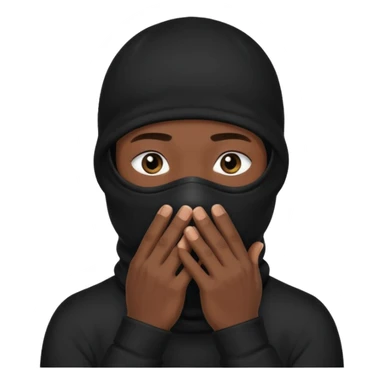 🥷🏽: inspire toi de cet emoji faisant en sorte qu’il est les mains sur la bouche et garde sa cagoule noir avec uniquement ses yeux apparent sticker