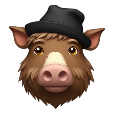 Sad brown boar with stubble in a black winter hat sticker