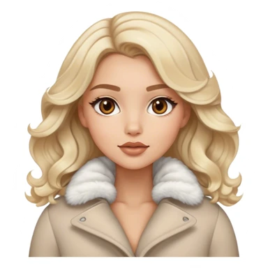 Luxury blonde model, brown eyes, sleek wavy hair, puffy winter coat sticker