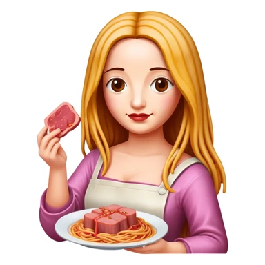 Monalisa holding SPAM meat melted pink dripping sauce spaghetti  sticker