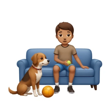 kid and dog playing with ball, living room background sticker