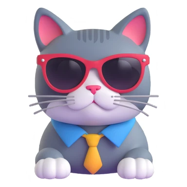 cat wearing sunglasses, 3D emoji style sticker