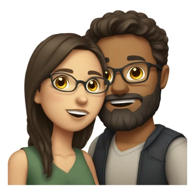 Brunette girl with glasses kiss on cheek brunette boy with beard sticker