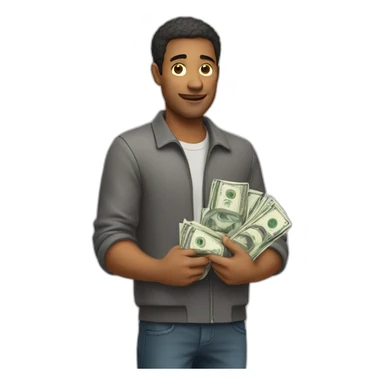 A MAN WITH A LOT OF MONEY IN HIS HAND sticker