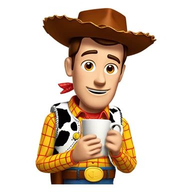 Woody from Toy Story drinking coffee sticker
