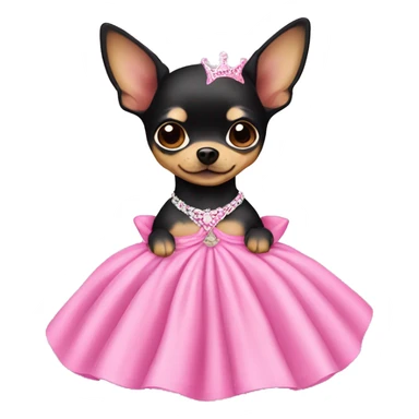 black & tan chihuahua puppy wearing a pink princess dress sticker