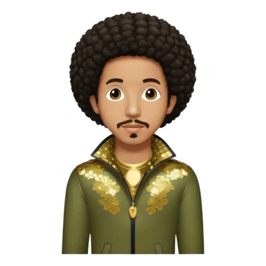 Ludacris with dark brown afro hair, olive sequin outfit sticker