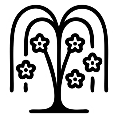 simple icon of a willow tree with white flowers, minimal, clean lines, no background sticker