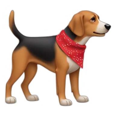 coonhound and German shepherd mix dog wearing small plain red bandana and walking left sticker