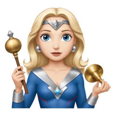 Blonde blue eyes Wonder Woman holding bell and short white orchestra conductor’s baton  sticker