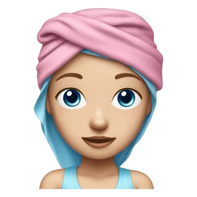White girl with blue eyes with pink towel on head sticker