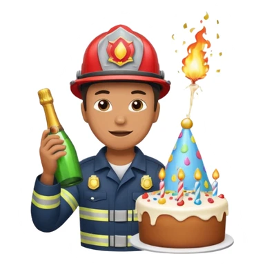 A firefighter extinguishing a party sticker