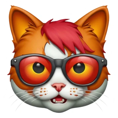 Zombie cat with red hair and sun glasses face sticker