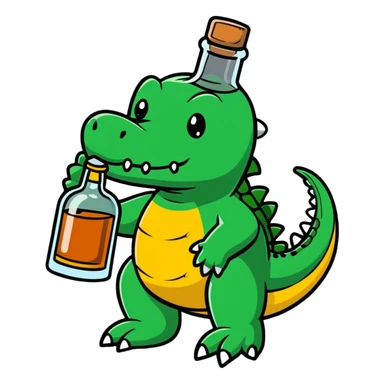 crocodile with a bottle of whiskey sticker