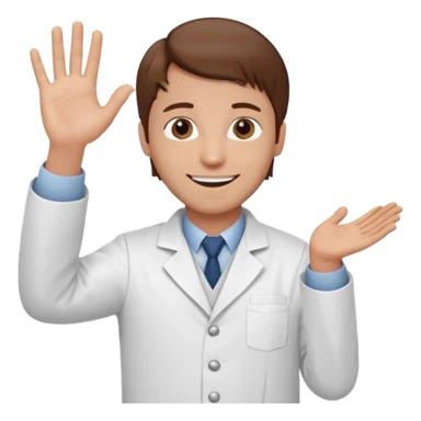 Radiografía de mano sostenida por un hombre con bata blanca  piel clara cabello café saludando sticker