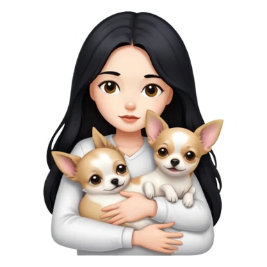 Fair skin girl - long black hair - white clothes - hugging a chihuahua sticker