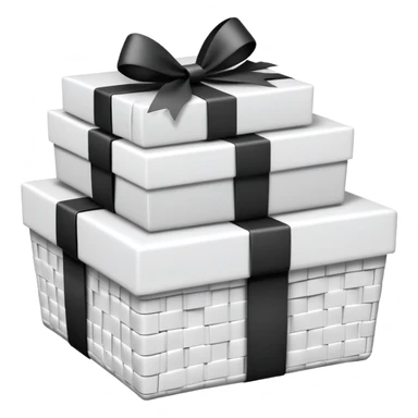 big white gift basket with lots of gifts, and the gifts are black and white no other colors sticker