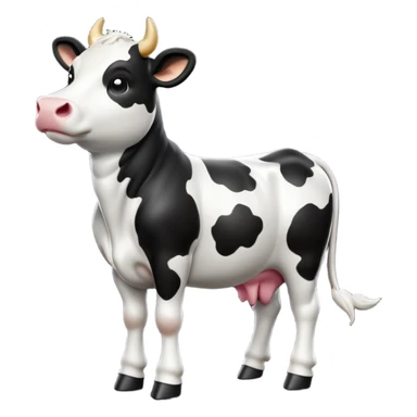 cinematic-[cow]-realistic-full-body-standing-emoji,-tail-flicking-lazily,-head-tilted-dramatically,-sleek-[black and white]-fur,-simplified-yet-realistic-focused-features,-highly-detailed,-glowing-with-an-almost-sarcastic-glow sticker