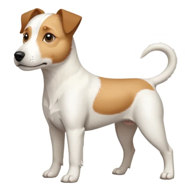 a full body slightly chubby white parson russell terrier looking dog the size of a kelpie with light brown long ears and a light brown patch on one eye and a large snout. the rest of the dog is completely whiteforward facing sticker