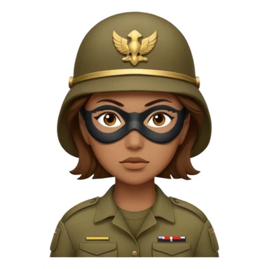 woman soldier with brown hair and wearing mask sticker