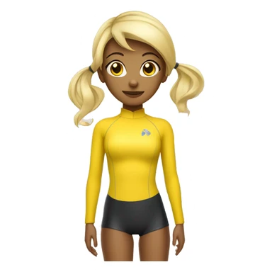 A hot and beautiful cartoon girl with blonde hair with straight bangs tied up with a pretty ponytail wearing a yellow long sleeved sleeves wetsuit sticker