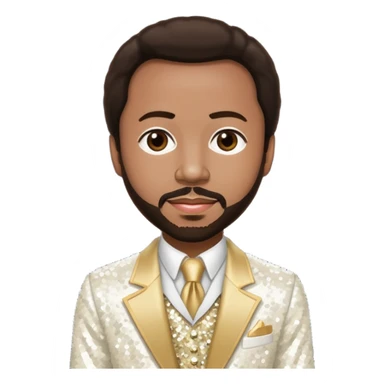 Maurice White from Earth, Wind & Fire with dark brown hair, ivory sequin outfit sticker