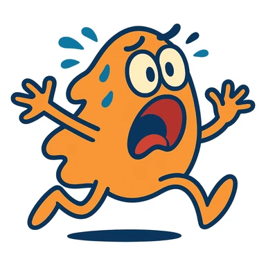 a terrified blob running away, fun and expressive style, vibrant cartoon sticker