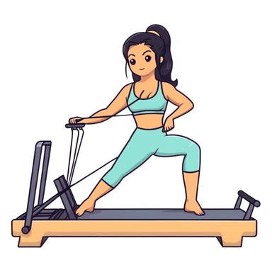 woman with bra, tanned long black hair, doing Pilates reformer sticker