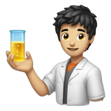 chemistry boy with black hair combed to the right and his instumants on his hand sticker