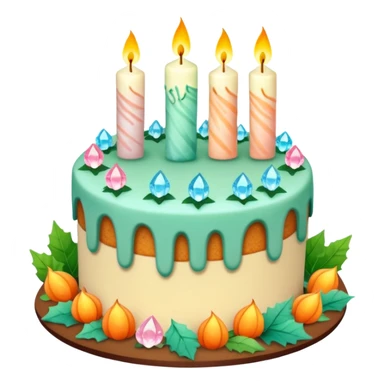 fall cake adorned with overflowing raw pastel crystals, leaves and candles sticker