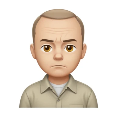 Carl from Sling Blade, serious, chin prominent, slouching, no glasses, collared shirt, side view, full body, standing, three-quarter angle, head forward, emoji style sticker