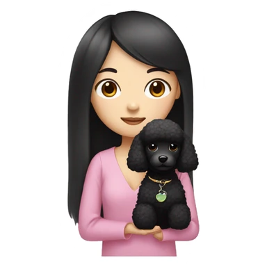One Korean girl with black long straight hair with one black poodle sticker