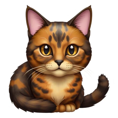 Cinematic Noble Tortoiseshell Cat Portrait Emoji, Poised and dignified, showcasing a luxurious, mottled fur of rich browns and blacks, with elegantly arched whiskers and a determined yet gentle expression, simplified yet meticulously detailed, glowing with a subtle, regal radiance, high shine, embodying quiet nobility and refined charm, soft glowing outline, capturing the essence of a sophisticated tortoiseshell cat exuding quiet authority! sticker