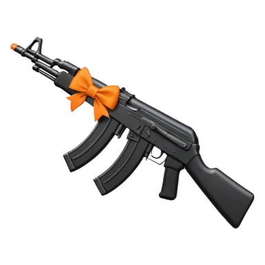 AK-47 in solid black with bright orange bows tied on, emoji art style sticker