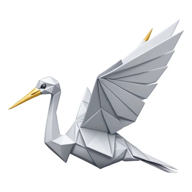 Cinematic Realistic Origami Crane Emoji, featuring a beautifully folded paper crane with crisp, delicate edges and intricate creases. The elegant structure casts soft shadows under warm, natural lighting, with a subtle texture of fine paper enhancing its serene and symbolic presence. sticker