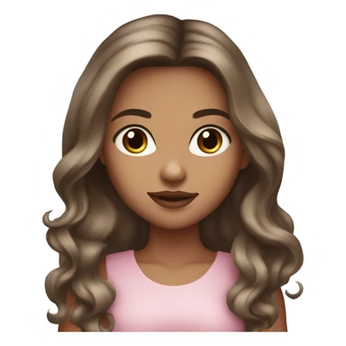 Beautiful tanned girl, long hair, brunette, Brown hair blue eyes, light pink lip color sticker