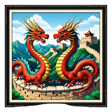 deux d'animaux chinois sur muraille de chine sticker