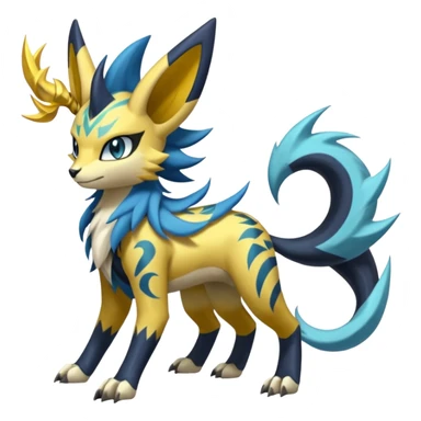 Feral Scaly Striking Slaying Badass Evil Handsome Lightning-patterned Zig-zagged buzzy fuzzy Meloetta-Renamon-Zeraora-Luxray-Cobalion-Suicune-Vernid-fusion-hybrid-creature, full body  sticker