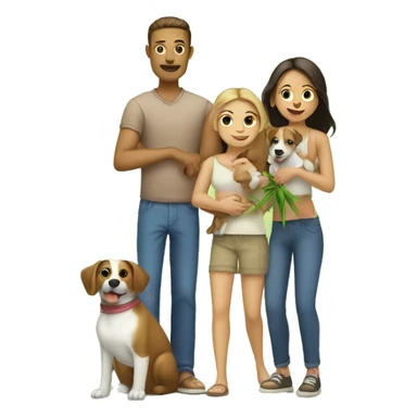 Mom dad and daughter holding bamboo and a dog sticker