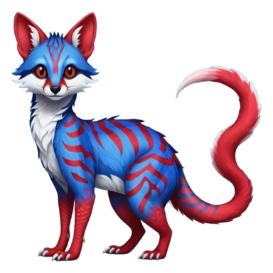 Feral Rare Fantasy vibrant dark shady shaded detailed cobalt-blue-crimson-red-gradients-colored colorful Vernid-Sergal-Genet-Trico-species by LiLaiRa, random markings, tufted tail, tufted ears, full body sticker